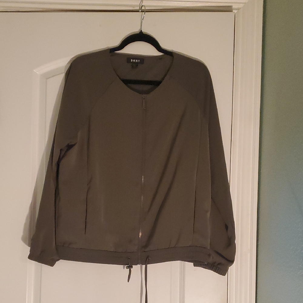 DKNY Olive Green Bomber Jacket with Drawstring